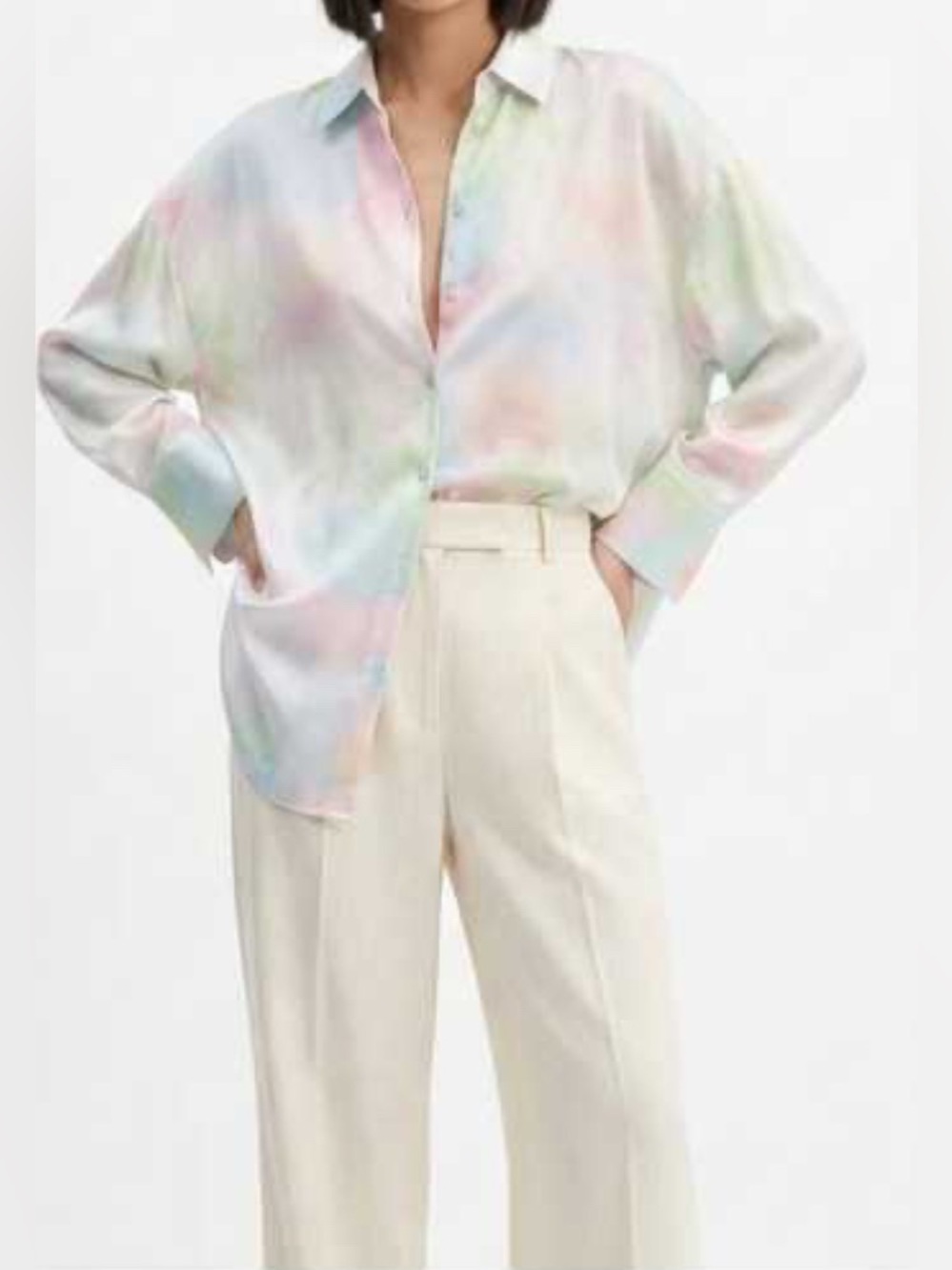 Zara Watercolor Satin Effect Oversized Shirt
